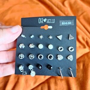 OH HELLO EARRINGS 12 PAIR STUD EARRINGS